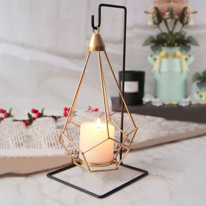 Iron Hanging Candle Holder,Hanging Geometric Candle Holder With Black-Iron Stand,Luxury Romantic Candle Holder Decor Easy To Use