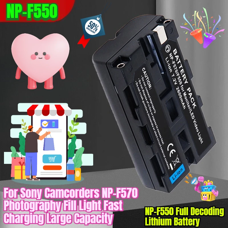 NP-F550 Batería de litio de decodificación completa para videocámaras Sony NP-F570 Luz de relleno de fotografía Carga rápida Gran capacidad