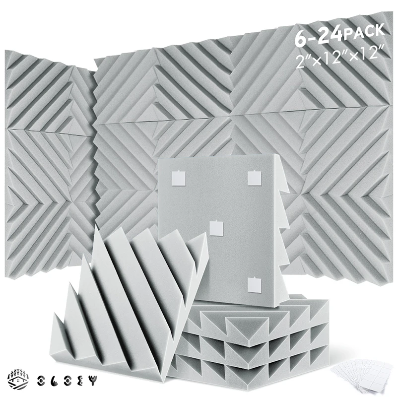 

Noise Sound-Absorbing Foams Grey 6/12/24 Pcs, Diamond Groove Acoustic Foam Wedges Wall Panel, For Home Studio Office Soundproof