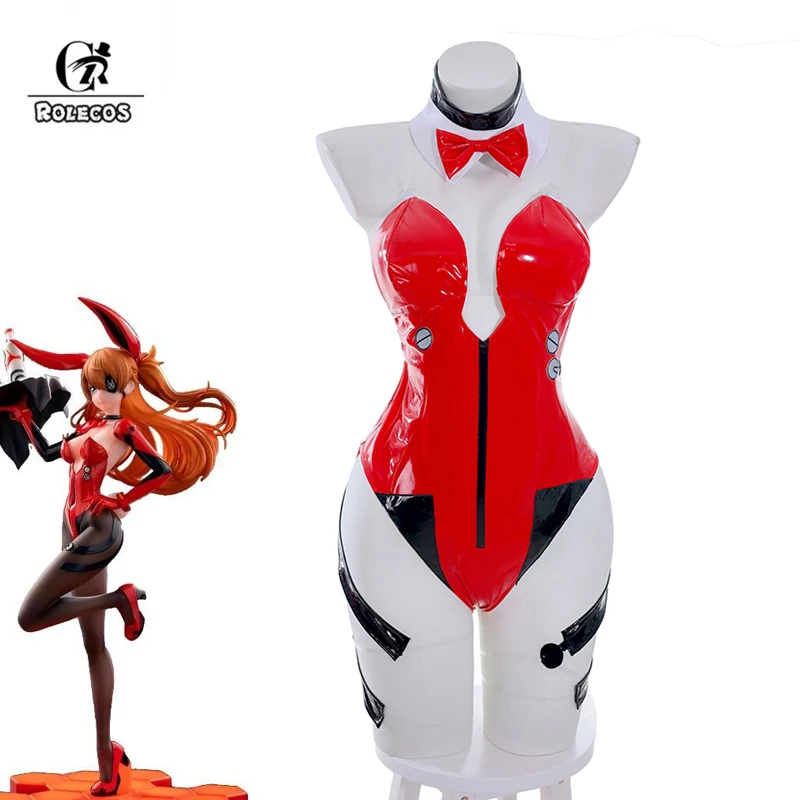 ROLECOS Anime Asuka Bunny Suit Asuka Langley Soryu Cosplay Costume Sexy Red Women Bunny Girls Jumpsuit Halloween Bodysuit