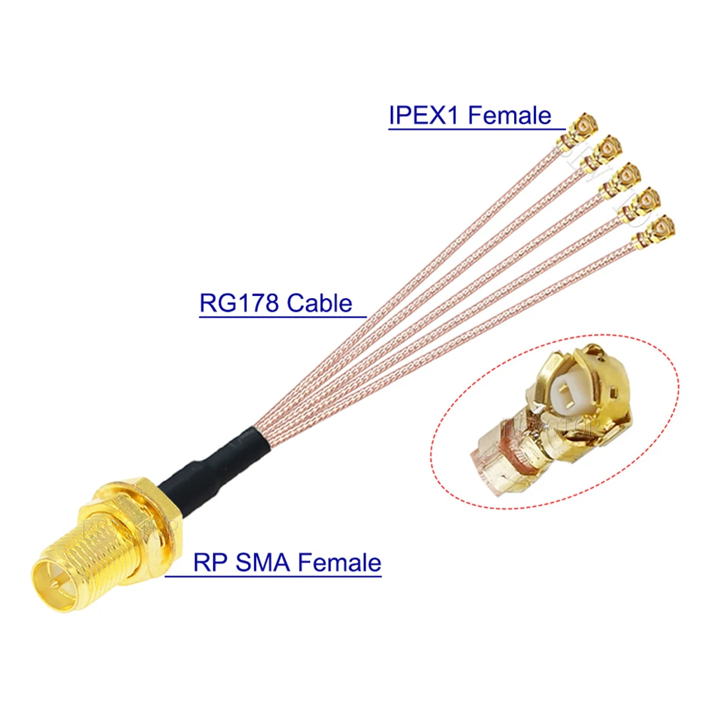 New RG-178 SMA to  Splitter RP-SMA / SMA Female to 5 x U.fl 1 Female1 RG178 Cable WIFI Antenna Extension Jumper Pigtail