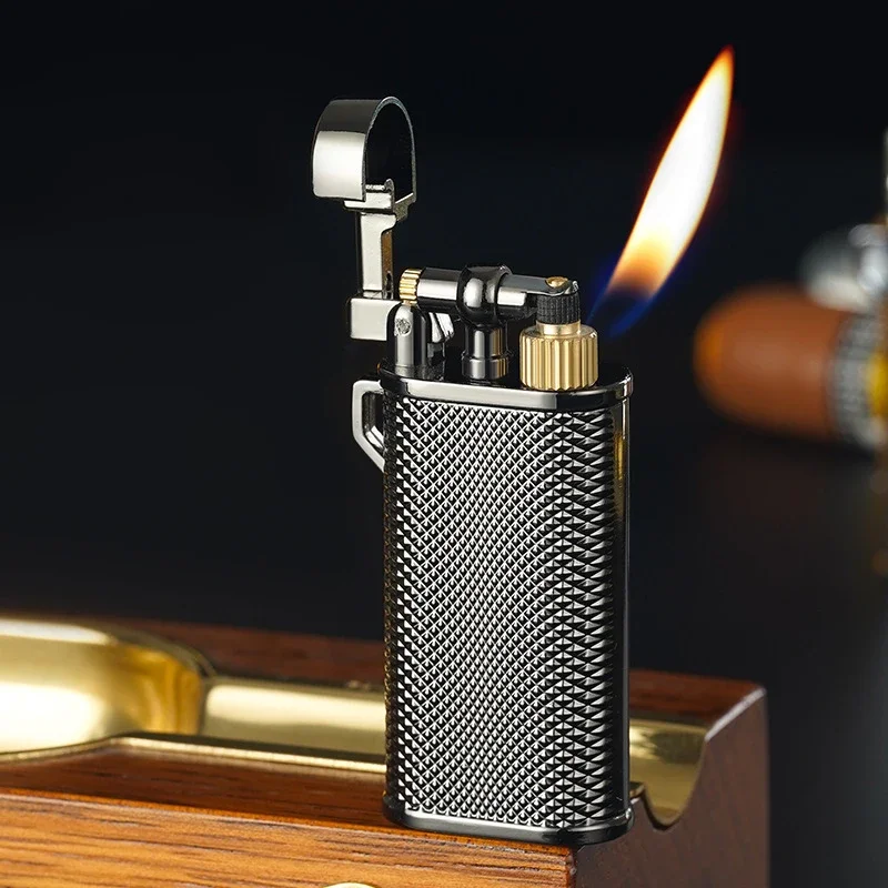 New Retro Metal Relief Inflatable Lighter with Grinding Wheel Portable Butane Gas Open Flame Outdoor Lighter Men's Gift