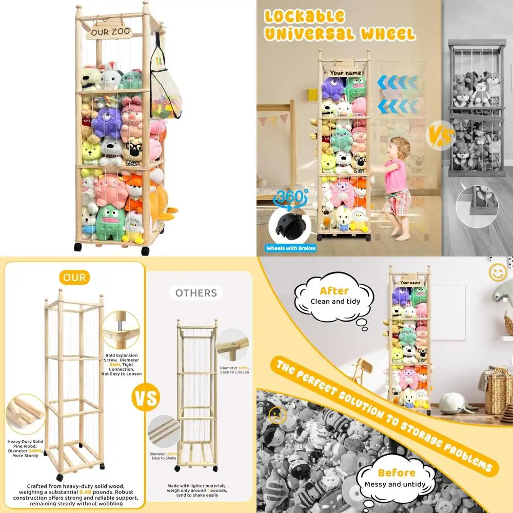 منظم حيوانات محشو خشبي: تخزين لطيف على شكل حديقة الحيوان للألعاب القطيفة في الحضانة وغرف الأطفال الصغار وغرف اللعب #1