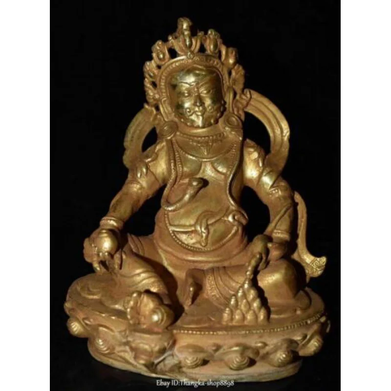 

8" Old Tibet Buddhism Bronze Gilt Seat Yellow Jambhala Wealth God Buddha Statue 20cm