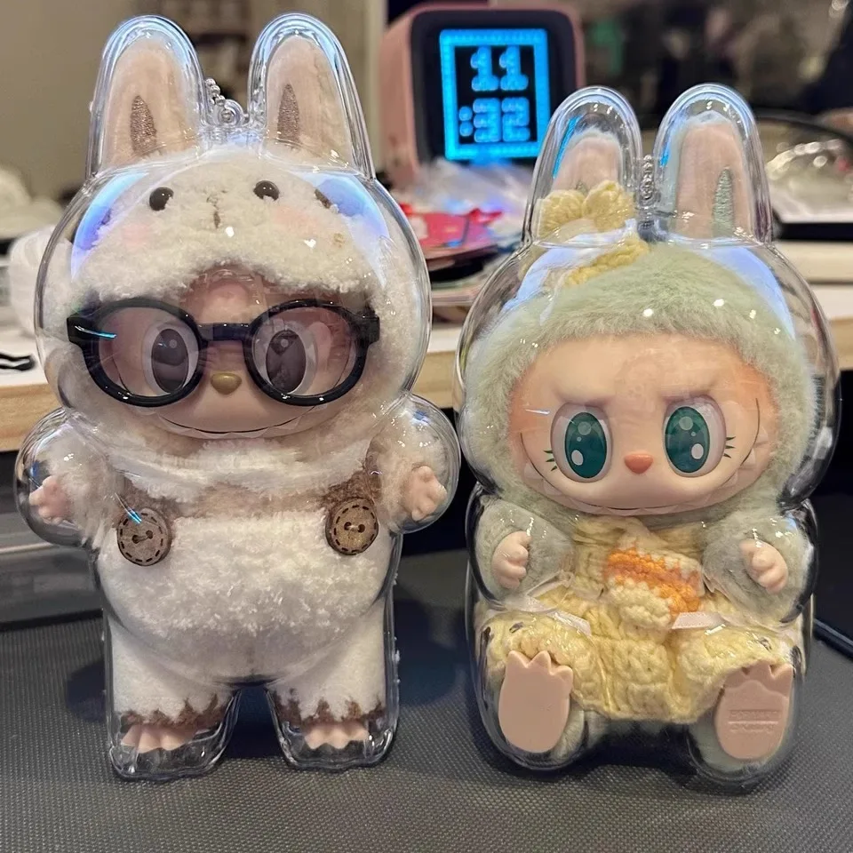 

1/ 2/3 Generation Labubbu Transparent Protective Cover Stuffed Toys Cover Cute Elf Plushie Display Bag Mini Portable Storage Box