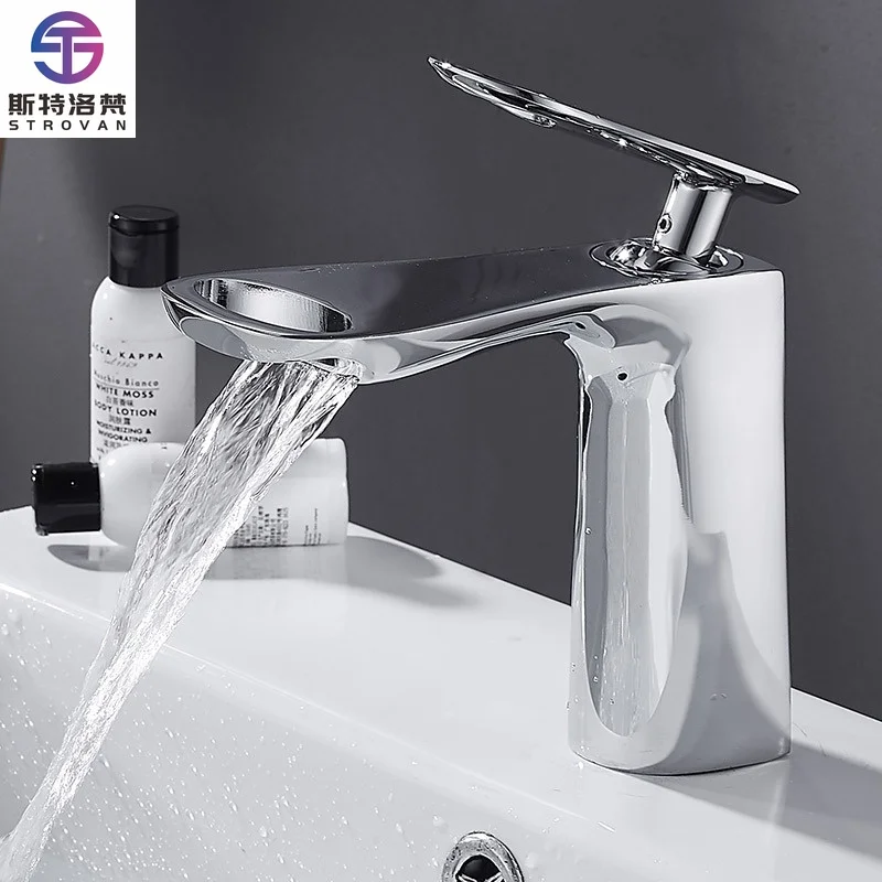 

High Quality Modern Single Handle Brass Hot & Cold Basin Faucet with Large Waterfall Outlet for Bathroom Basin Wash