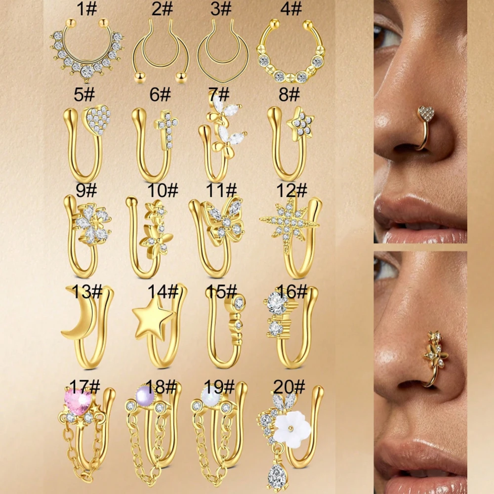 Body Jewelry Gold Plated - 1pc U-Shaped Nose Hoop Without Piercing,