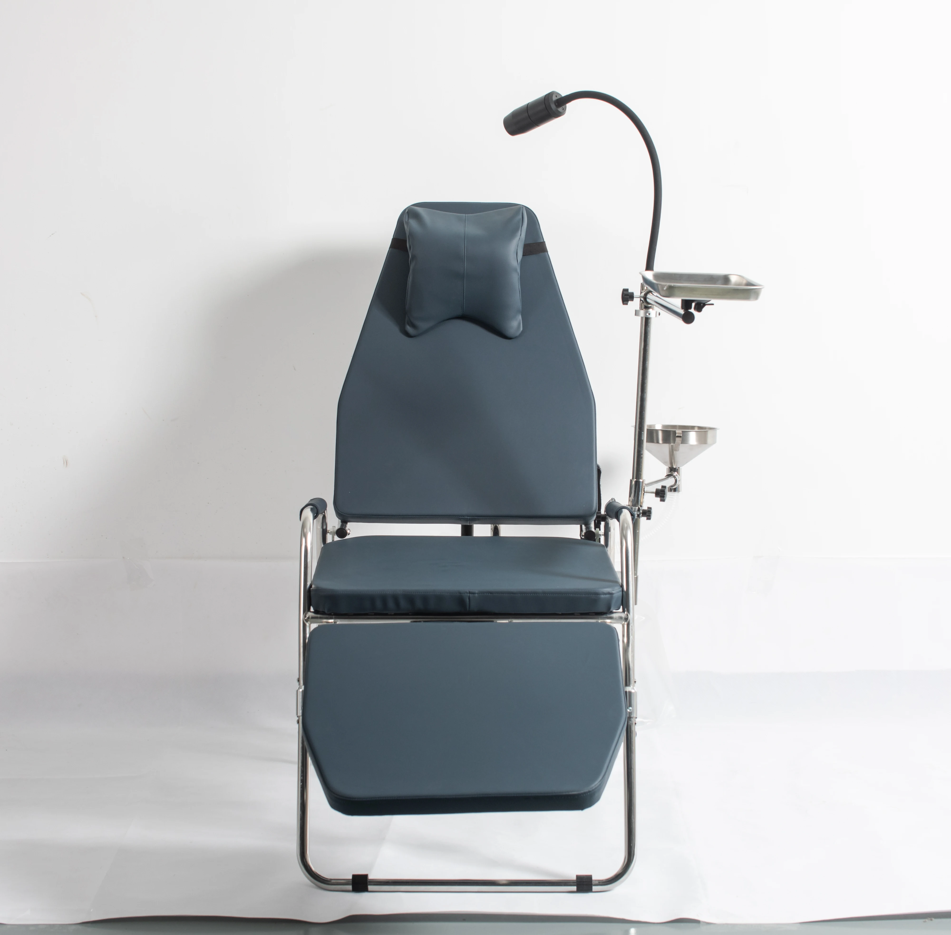 GU-P101 Portable Folding Dental Chair Adjustable Backrest Stainless Steel Frame with Oral Light for Dental Examination
