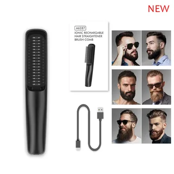 Image Cordless Hair Straightener Beard Comb for Women and Men 25W 2600mAh Automatic Brush Mini Magic Portable Wireless USB Charging