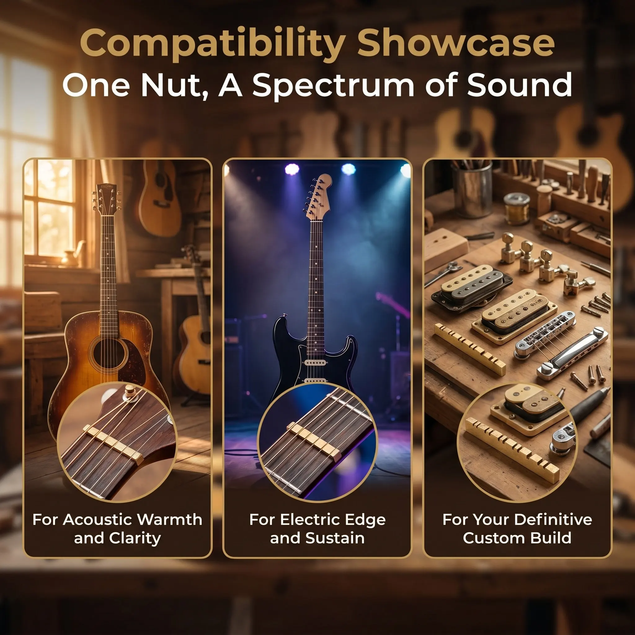 12 String Guitar Brass Nut Premium Bridge Saddle Stringed Instrument Accessory Better Vibration Tone Sustain String Nuts
