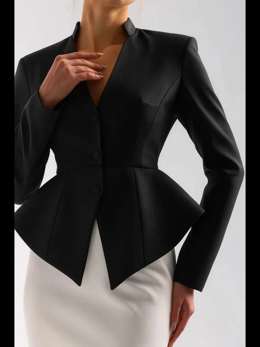 

BJTZ 2026 Women's Fashion Solid Color Slim Waist Design Blazer Jacket Spring Autumn Elegant Commute Outerwear For Ladies