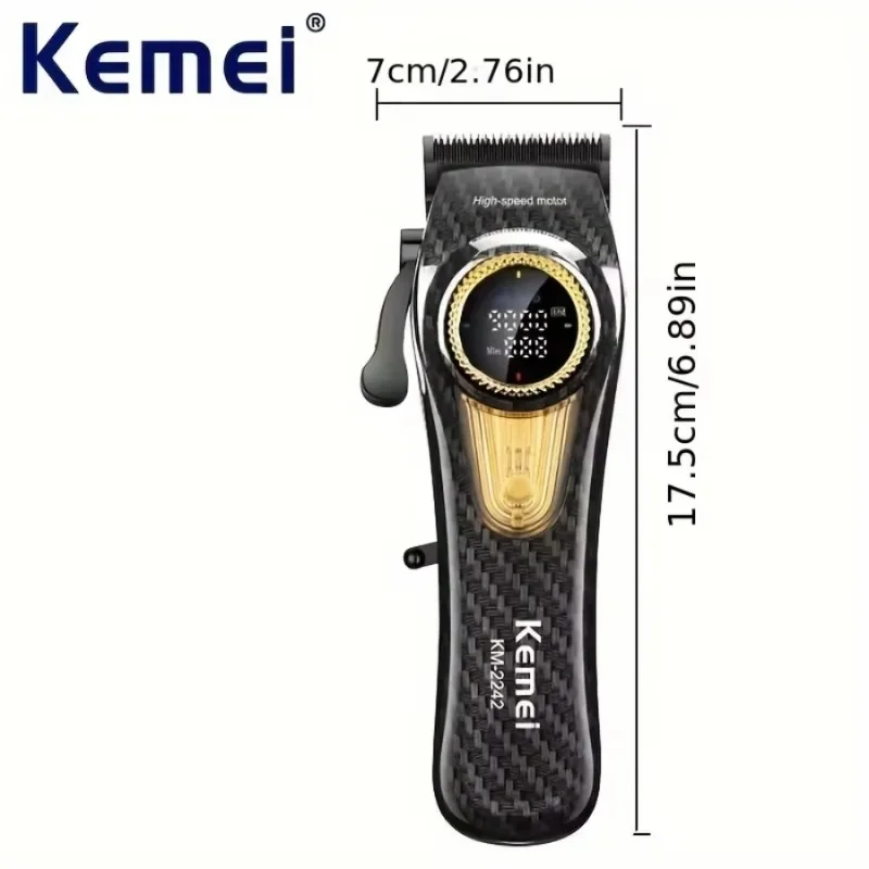 Kemei Km-2242 Máquina de cortar cabelo profissional - recarregável por USB, motor sem escova, lâmina ajustável para precisão