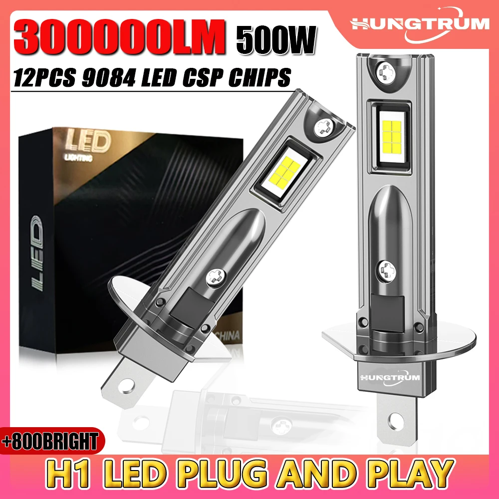 

H1 LED Headlights 300000LM 6000K 500W 16 Core 9084 CSP High Low Beam Turbo Auto Light 1:1 Fanless Mini 12V H1 +800% Bright