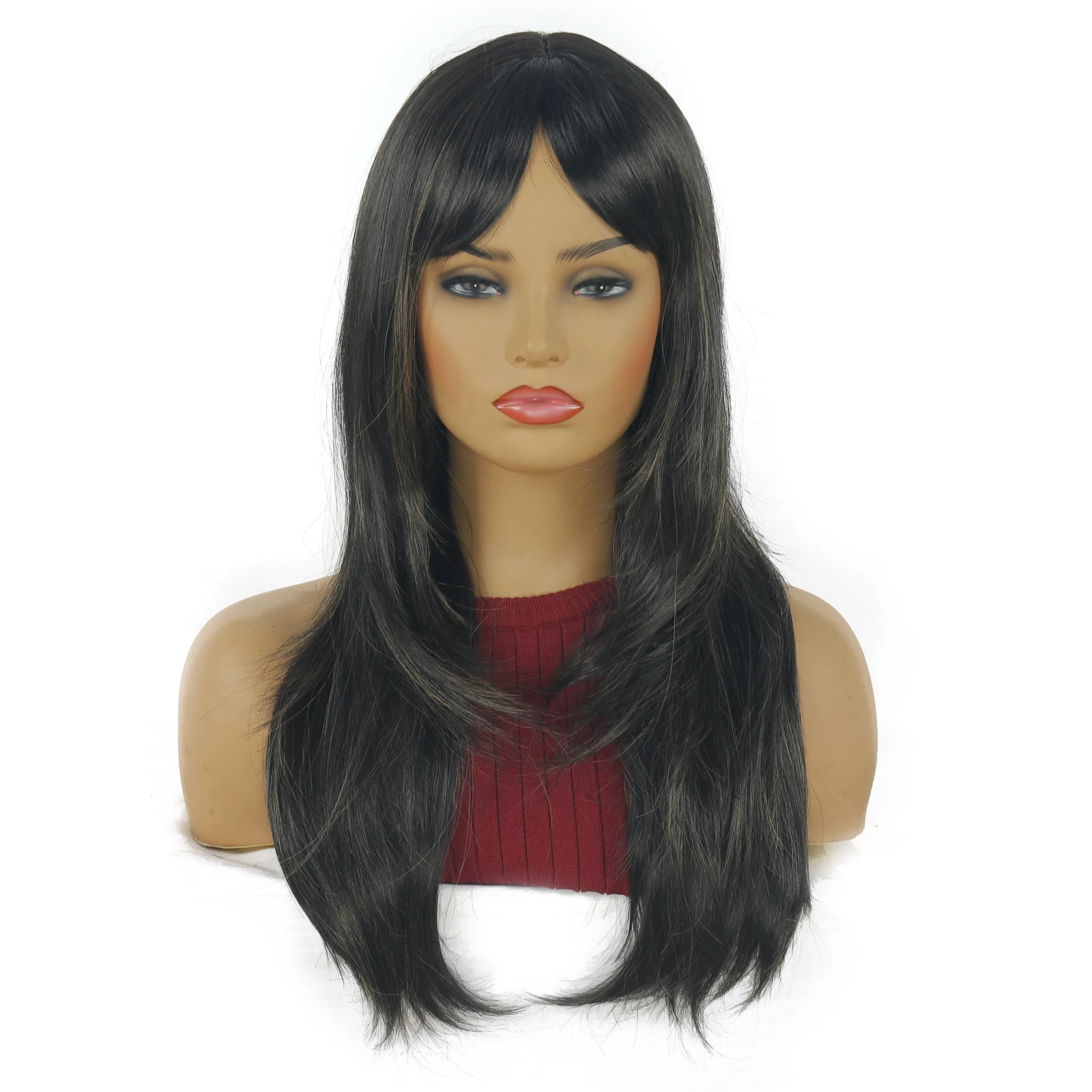 

Fashionable Women's Synthetic Wig with Middle Parting and Bangs, Highlighted in Gold, Suitable for Women's Daily Wear