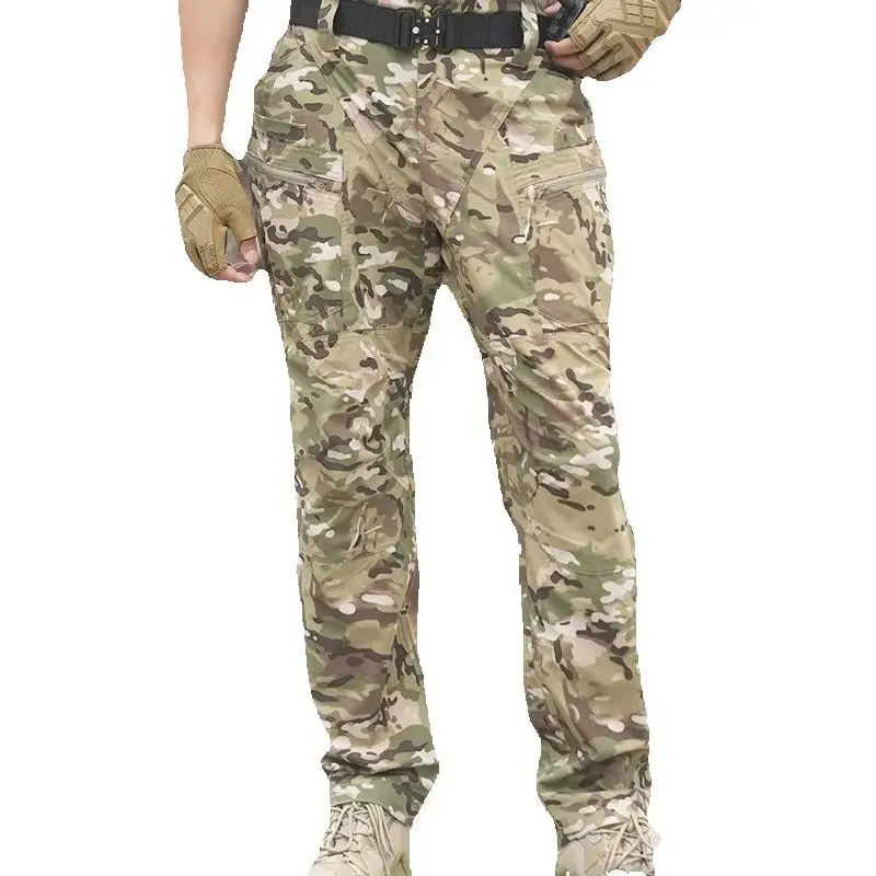 Men's Quick Drying Tactical Camouflage Elastic Outdoor Work Pants Breathable And Wear-resistant Straight Leg Pants For Spr