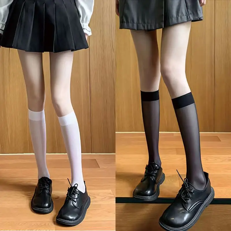 Girls' Ultra-thin Transparent Leg Socks Summer Cute Knee-length Stockings JK Leggings Women Slim Medium Socks College Style