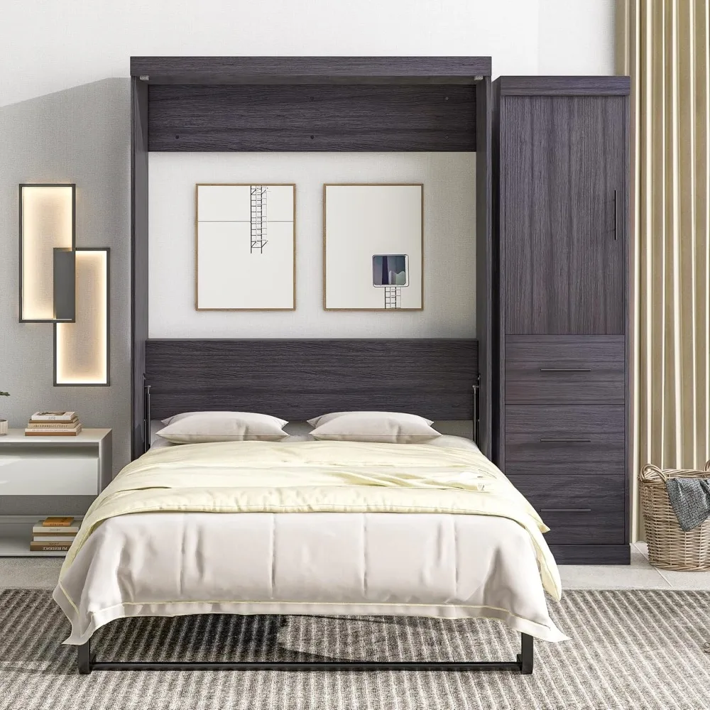 S9ee2b89482044a789c06f0c8f24cbef0m Space-Saving Double Murphy Bed with Wardrobe and Foldable Frame