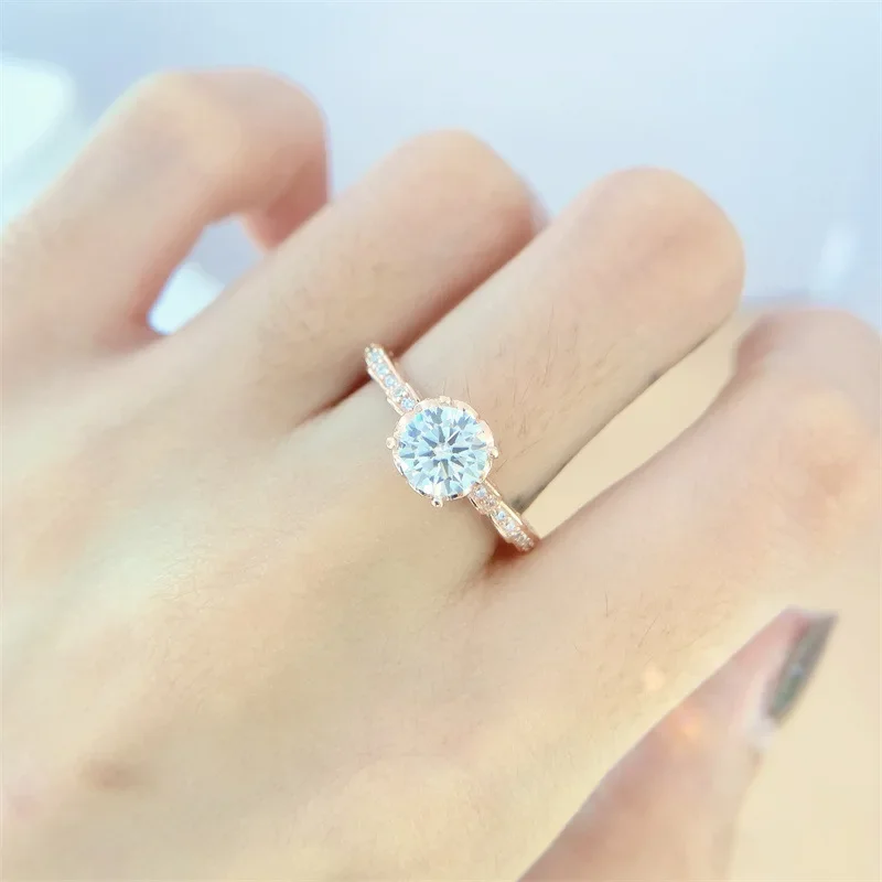 Sparkling Flower D Color 1CT Moissanite Engagement Ring For Women S925 Sterling Silver Plated 18K Rose Gold Diamond Rings
