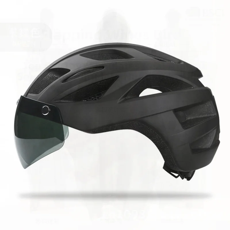 

Adult Cycling Helmets with Rechargeable Tail Lights And Magnetic Goggles Unisex Night Riding Safety Gear Glossy Black Pearl