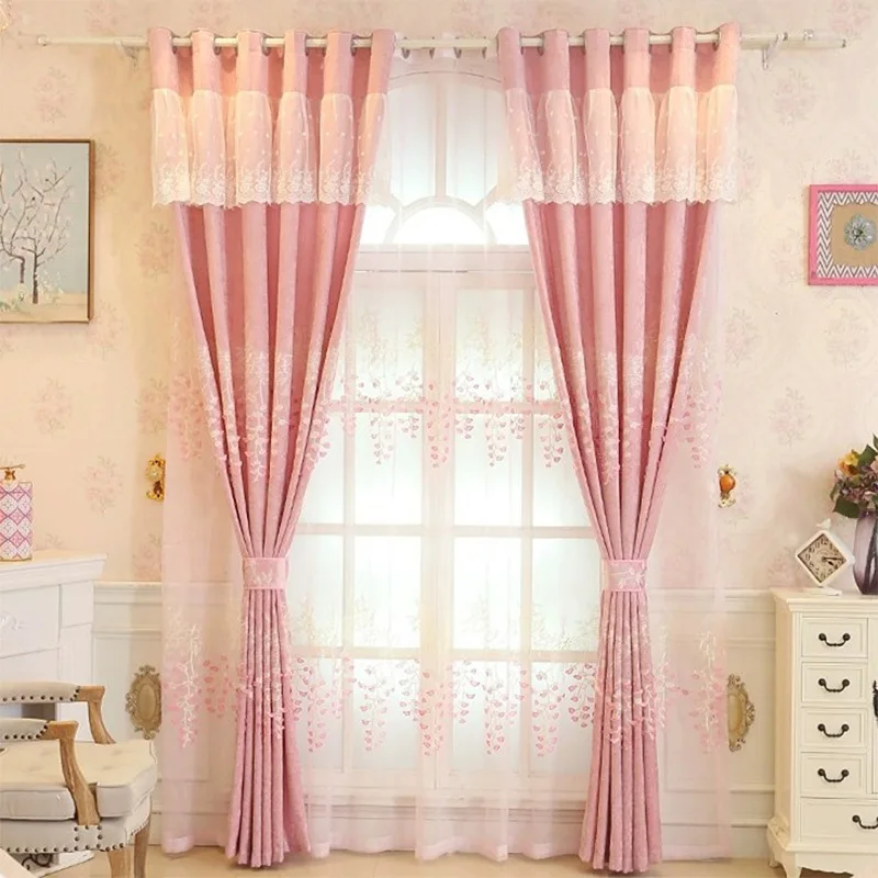 Instagram Style Living Room with Chenille Embroidery Cortinas Para La Sala Pink Blackout Curtain Finished Product Customizable