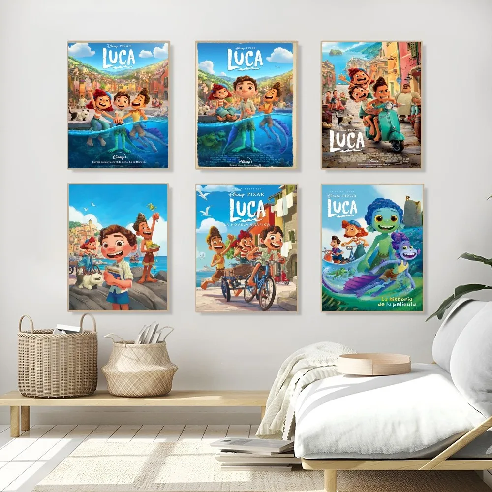 1PC Disney Movie Luca Retro Print Poster Paper Waterproof HD Sticker Bedroom Entrance Home Living Room Bar Wall Decoration