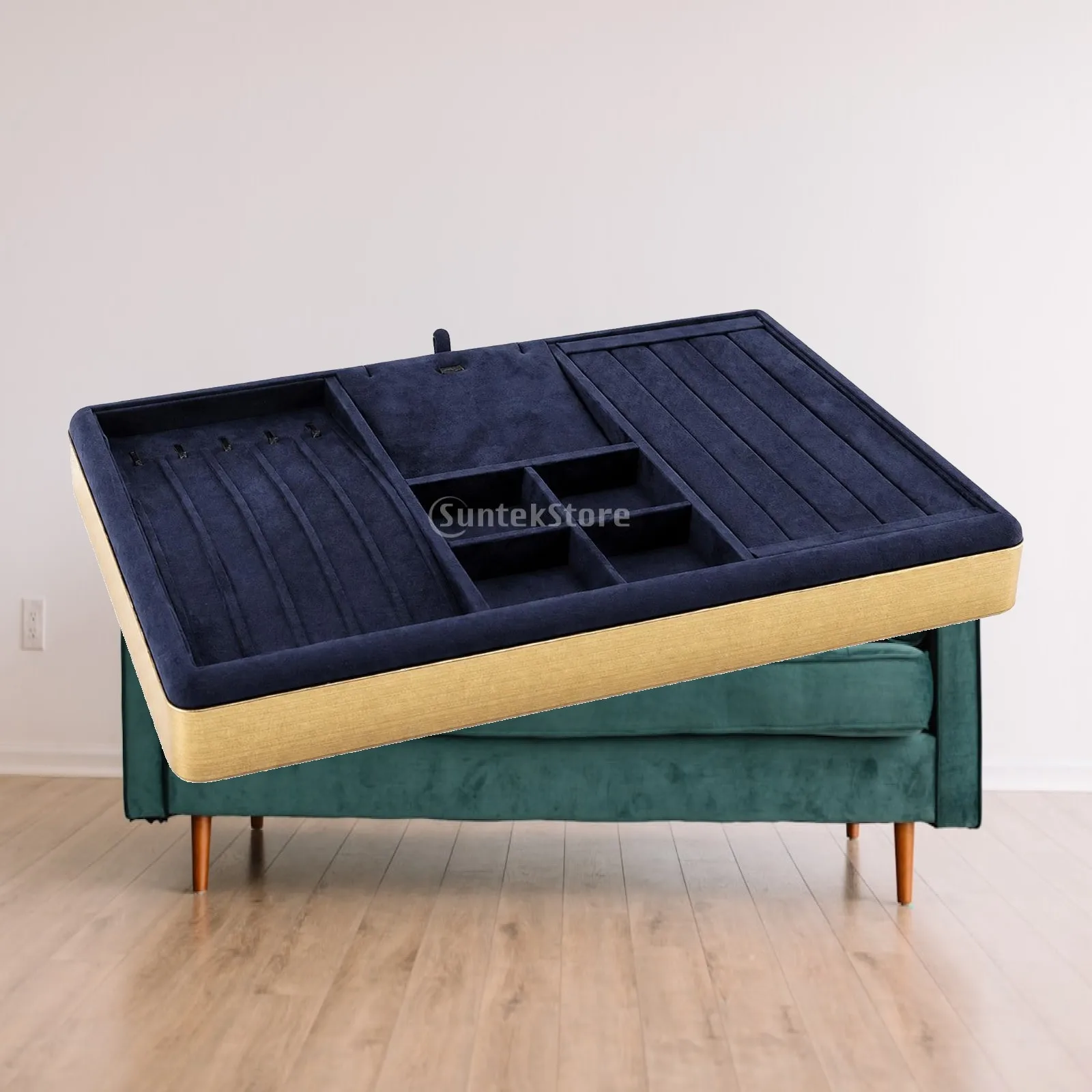 Microsuede Leather Jewelry Display Tray with Raised Rim for Necklace Pendant Organizer Storage Box for Boutique Showcase