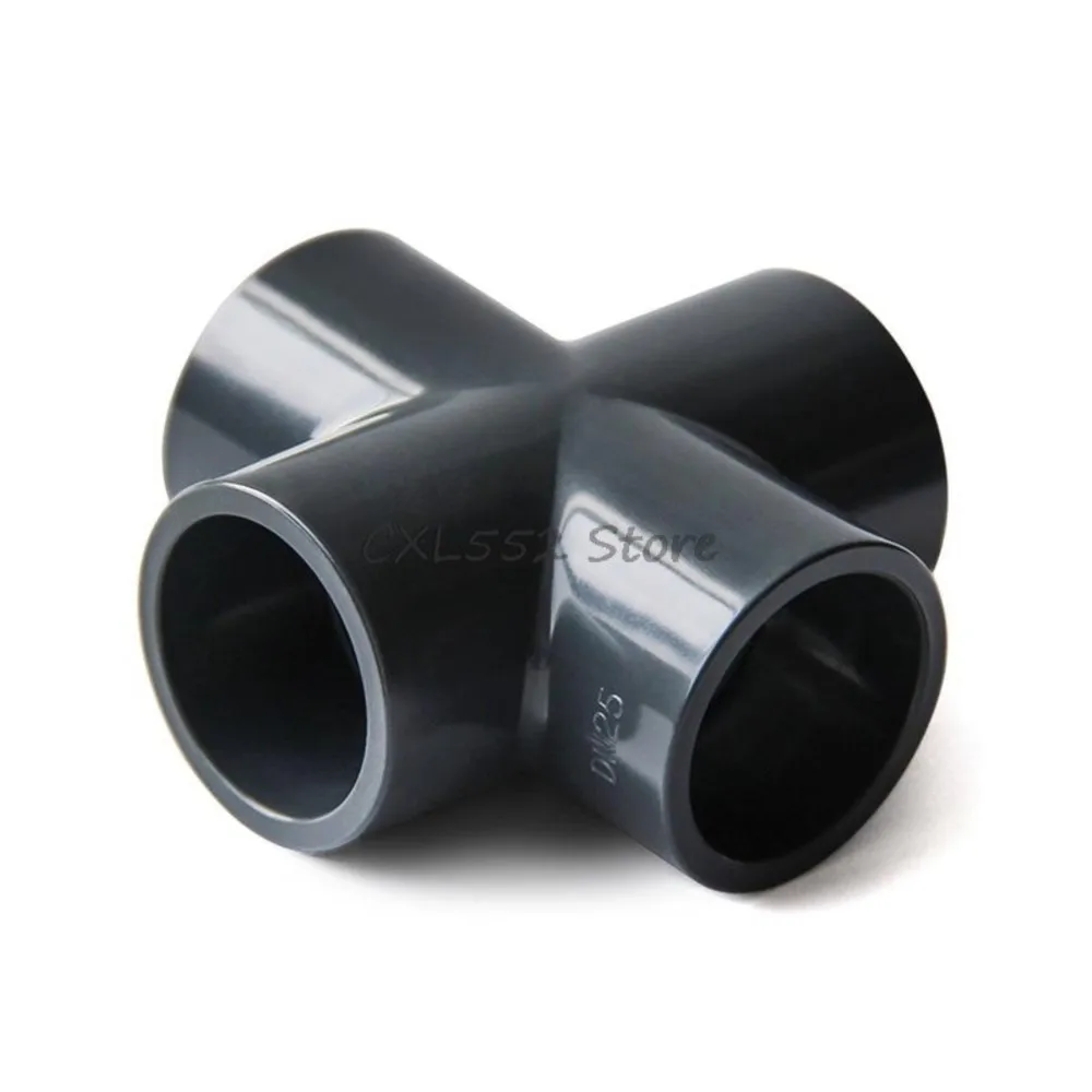 1Pc PVC Grey Inside Diameter 20/25/32/40/50mm(DN15/20/25/32/40) Equal Diameter Cross Joint Water Pipe Fittings