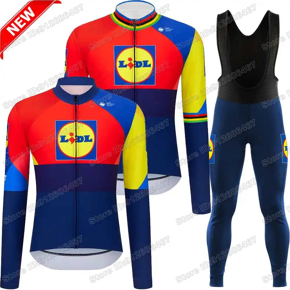 Team Lidl 2025 Radtrikot-Set Weltmeister Mads Pedersen Fahrradbekleidung Sommer/Winter Radsportbekleidung Italien-Frankreich-Spanien-Rundfahrt Herren-Rennradjacke Radhose