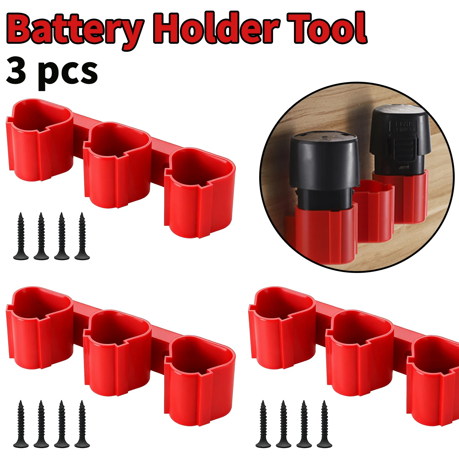 3 Pcs Battery Holder Wall Mount for Milwaukee Tool Holder，12 V Battery Storage Racks Drill Battery Accessory Storage Packs