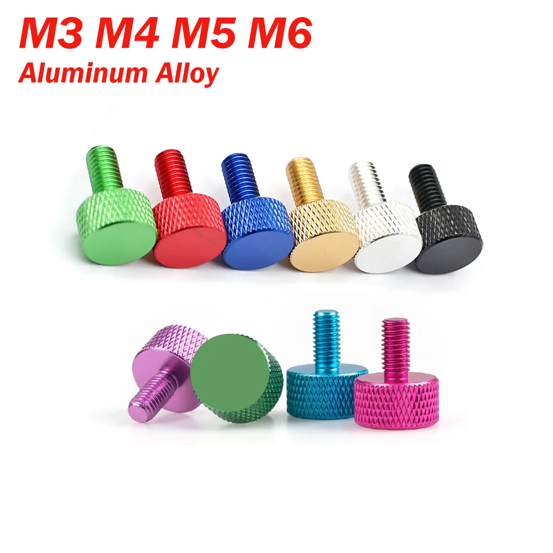 5pcs Aluminum Thumb Screw M3 M4 M5 M6 Knurled Head Colourful Aluminum Hand Tighten Screw Bolts Length: 6/8/10/12/14/16/20mm