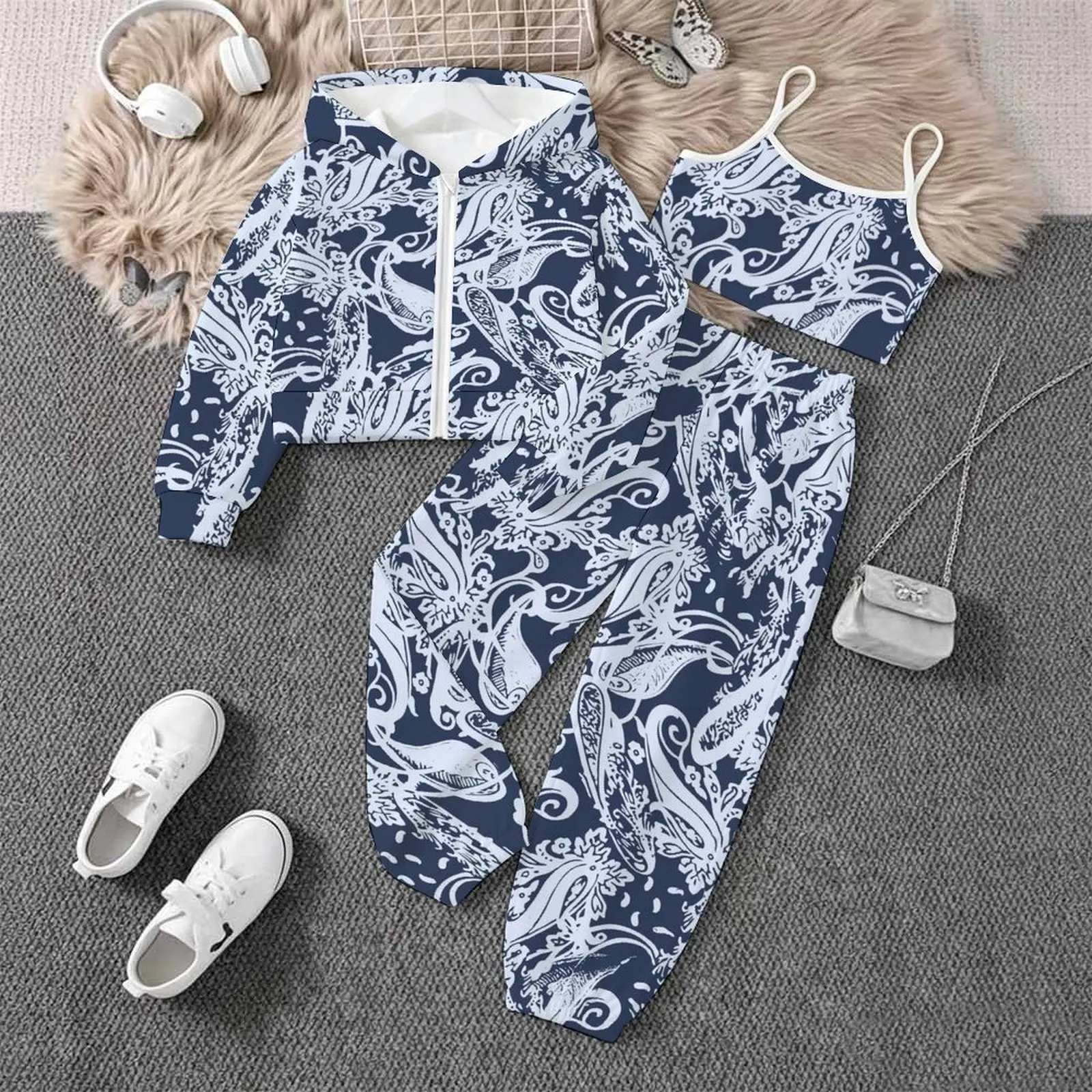 Daily Pants Children's Jogging Pants Casual Pants Autumn Winter Girls' Printed Three Piece Fashion Coat Everyday Vest