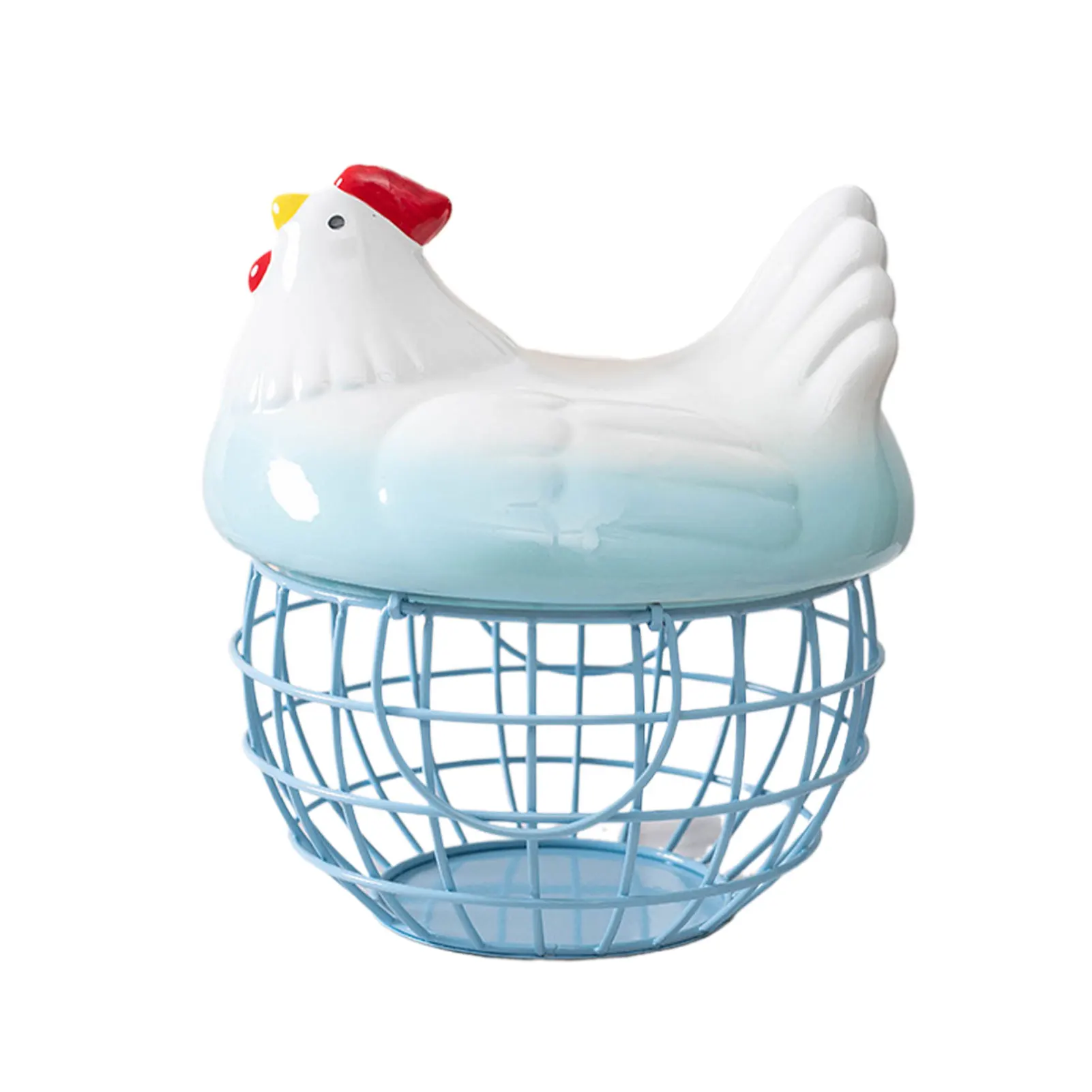 Creative Iron Egg Storage Basket Ceramic Hen Ornament Kitchen Fruit Storage Basket Home Living Room Durable Egg Storage Holder