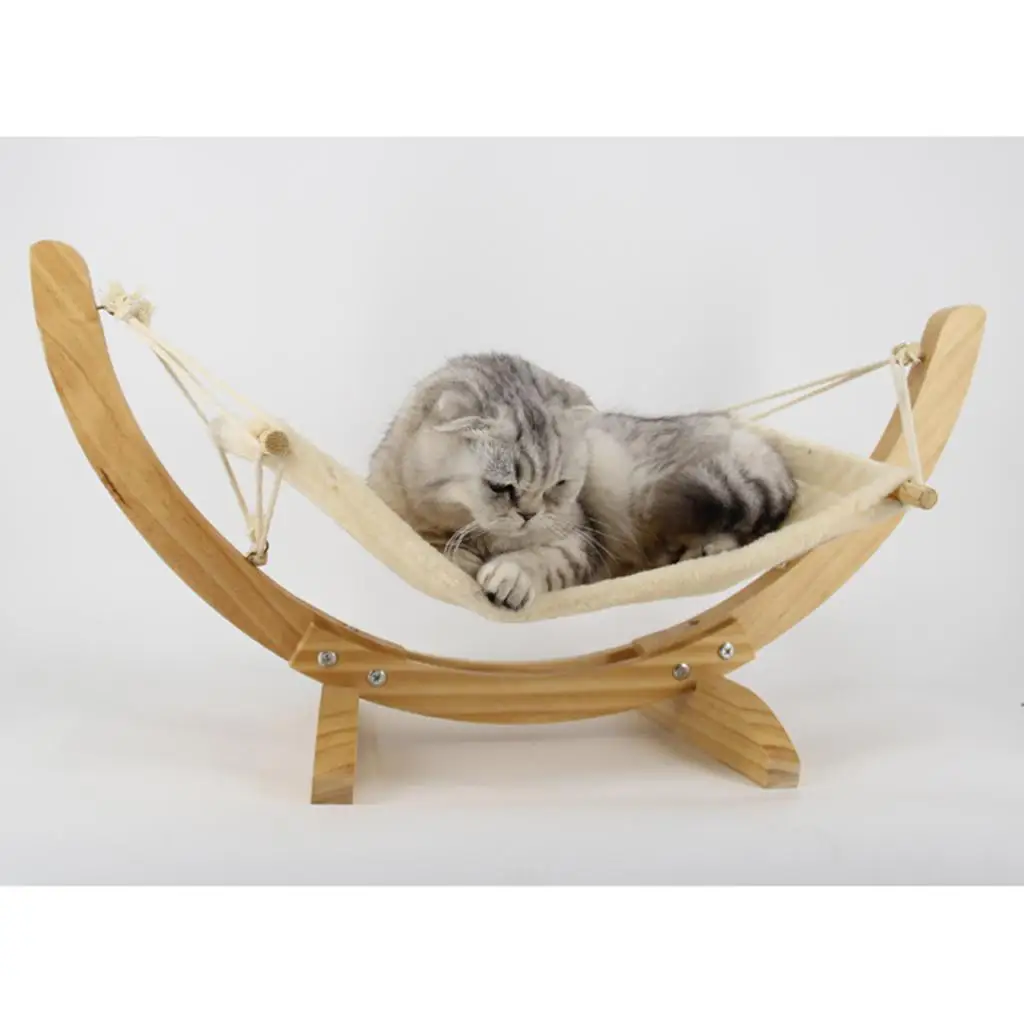 Cat Hammock Wooden Hanging Cat Suspension Nest Bed Pet Supplies Toys, 70 x 35 x 35cm, Beige