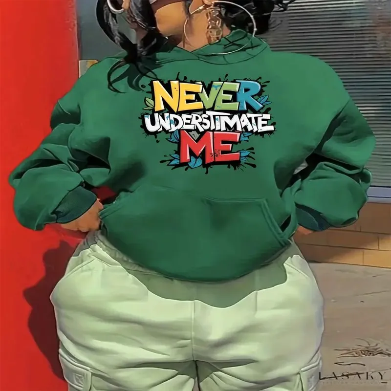 

Толстовка с граффити NEVER UNDERESTIMATE ME, женские повседневные толстовки больших размеров, женские толстовки, K Pop Demon Hunters, толстовки с рисунком