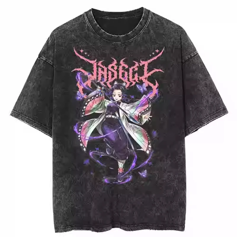 

Men's Acid TShirt Streetwear Oversized Japanese Anime Graphic T Shirt Summer Washed Black Tshirt Harajuku Cotton Tees Tops