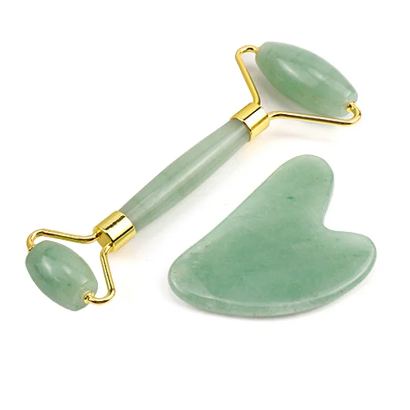 ลูกกลิ้งหยก Gua Sha ชุด Facial Roller เครื่องนวดหน้าคอยกกระชับสัดส่วน Skin Care เครื่องมือธรรมชาติ Rose Quartz Roller