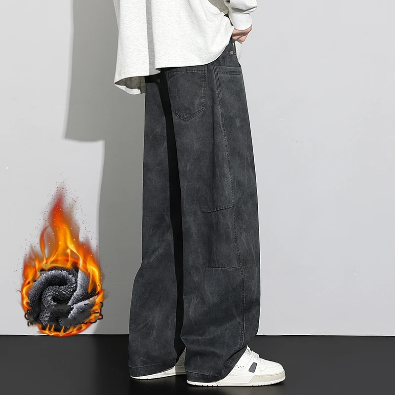 2026 pantaloni di cotone larghi da uomo marchio di moda abbigliamento da uomo pantaloni in pile casual dritti stampati pantaloni caldi streetwear vintage