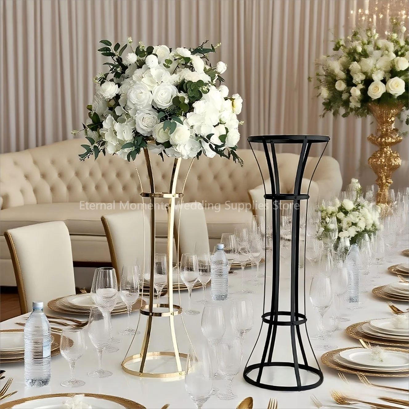 Hochzeits-Blumenständer 90cm Gold/Schwarz, Bogen-Dekoration für den Gang, Romantisches Tischdekorationselement, Dekoration für Zuhause und Veranstaltungsorte – Detail 3