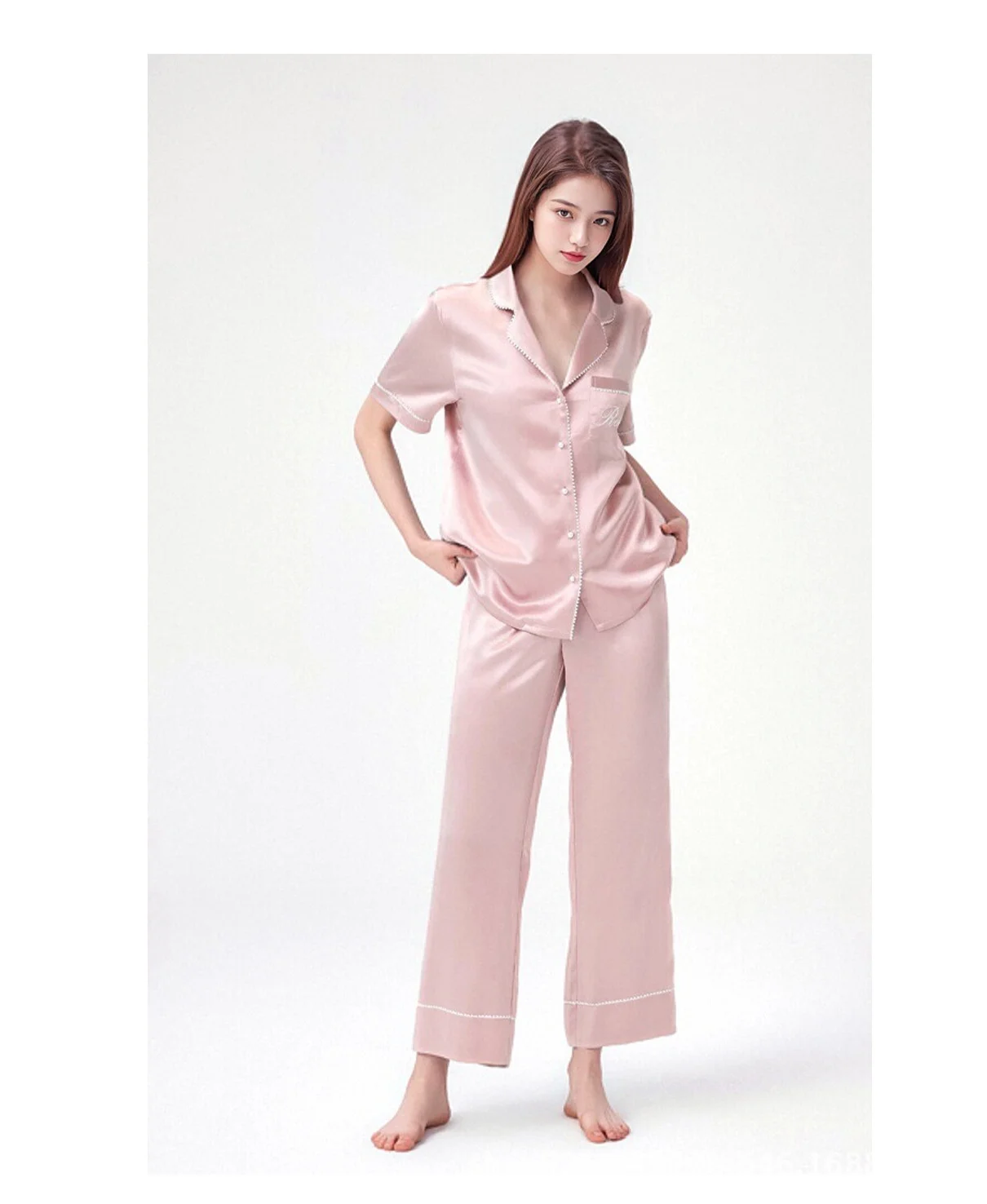 

19 Momme heavyweight silk pajamas for women, summer short-sleeve and long-pants 100% mulberry silk loungewear set that can be wo