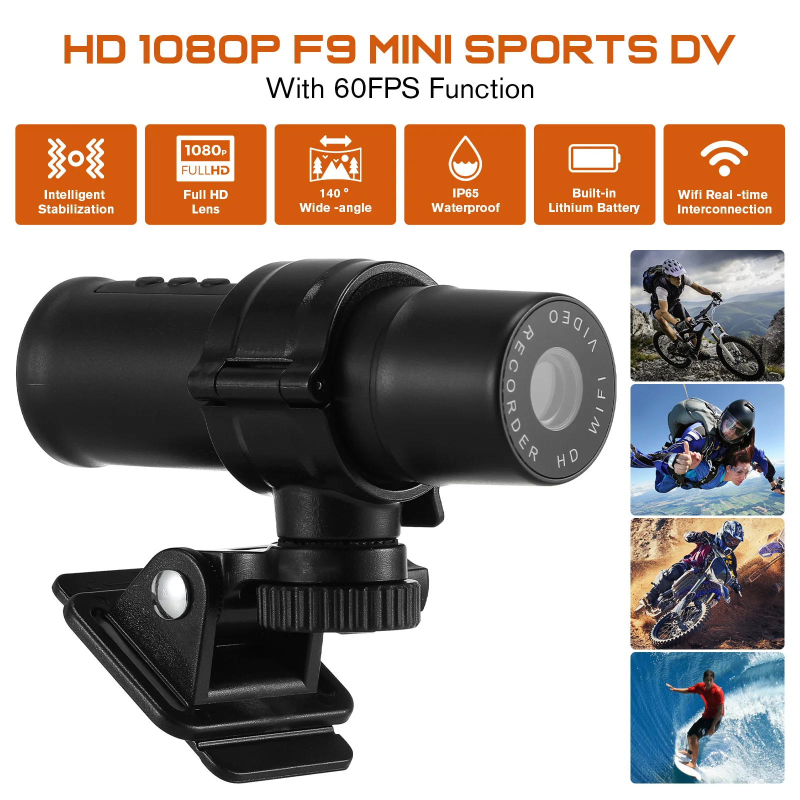 Waterproof Dv Camera Hd Real-Time -Shake Wide Angle Action Cam For Bike Motorcycle Skiing Surfing Outdoor Sports