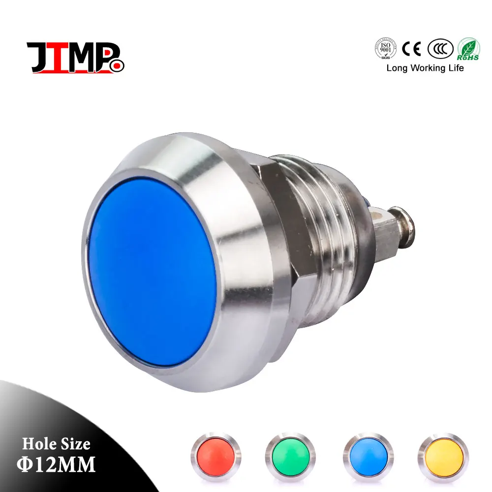 12mm 2 Screw Terminal  Stainless 1NO Domed Head Push Button Switch Without Lamp Momentary