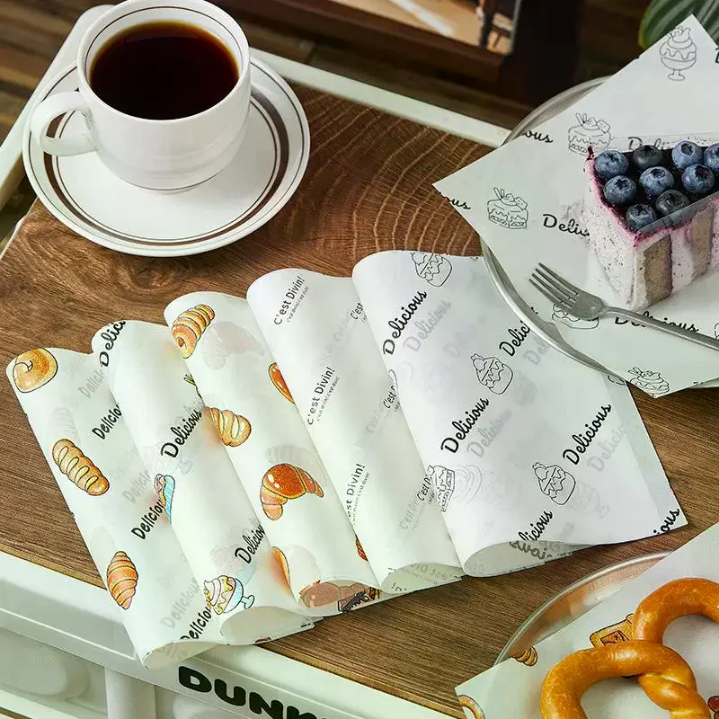 50Pcs Greaseproof Food Wrapping Paper with Cute Cartoon Print Oil Resistant Liner for Baking Sandwich Wrap and Picnic Auto Parts