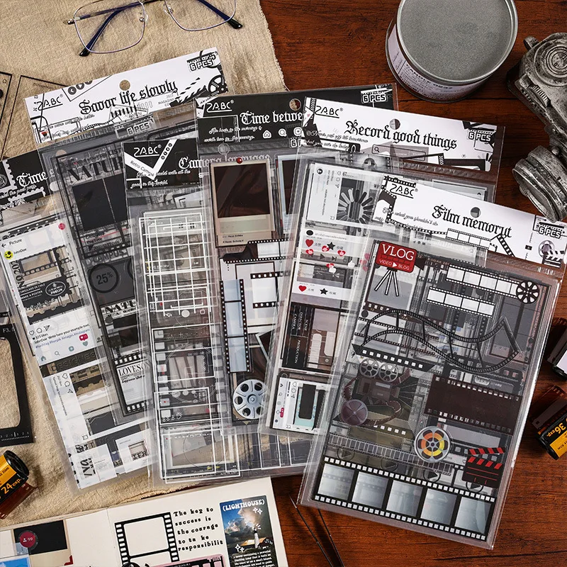 6style 6sheets/pack Classic Vintage film frame PET Sticker Frame Collage Decor Junk Journal DIY Scrapbook Handmade Materials