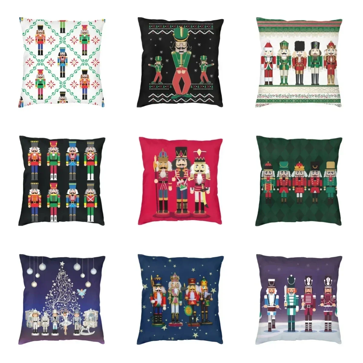 Nutcracker Soldier Toy Christmas Gift Cushion Cover Sofa Home Decorative Square Pillow Case 45x45cm