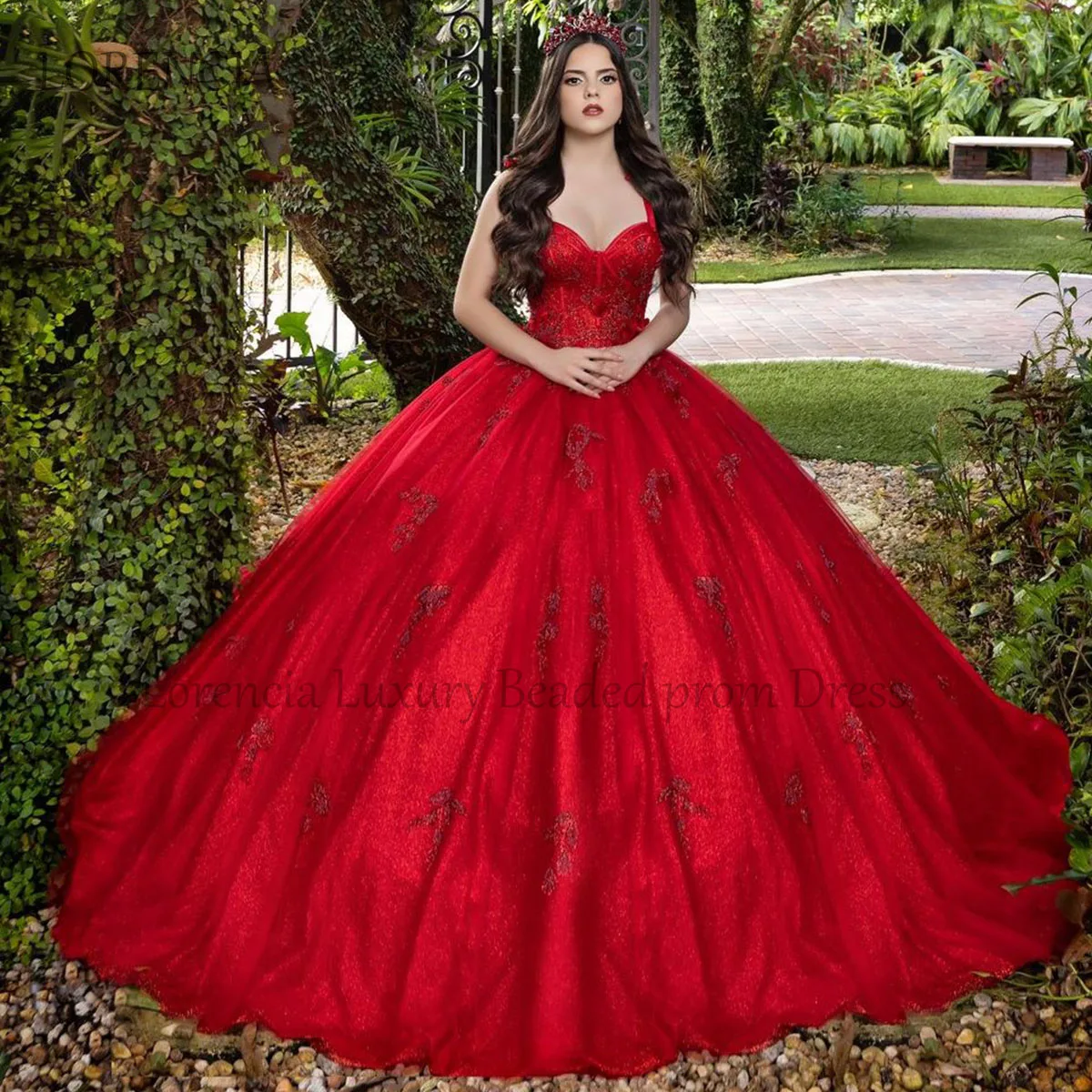 Exquisite 2024 Red Shiny Quinceanera Dress Ball Gown Sleeveless 3D Flower Applique With Cap Sweet 16 Vestidos 15 De XV Años