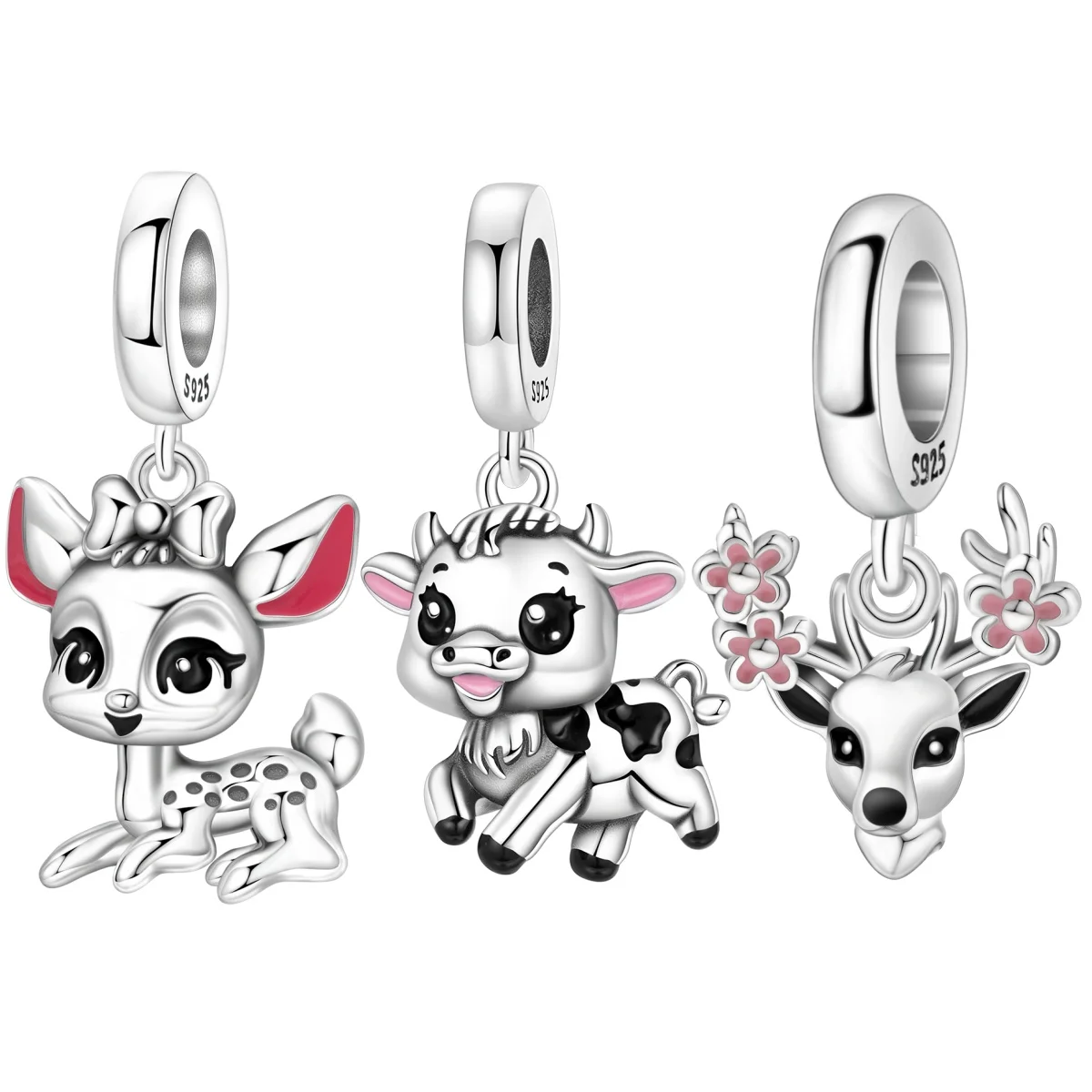 Orstarry S925 Sterling Silver Charm Cute Animal Cow Spotted Deer Bead Pendant For Bracelet DIY Jewelry Making Women Gift