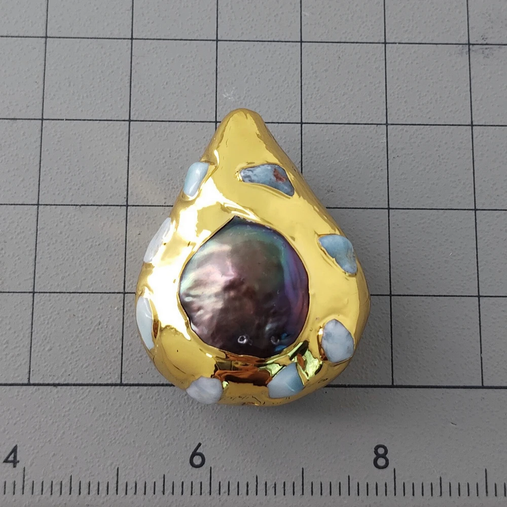 

5 Pcs Natural Blue Larimar Stone black Pearl Beads For Making Jewelry Accessories 25x32mm