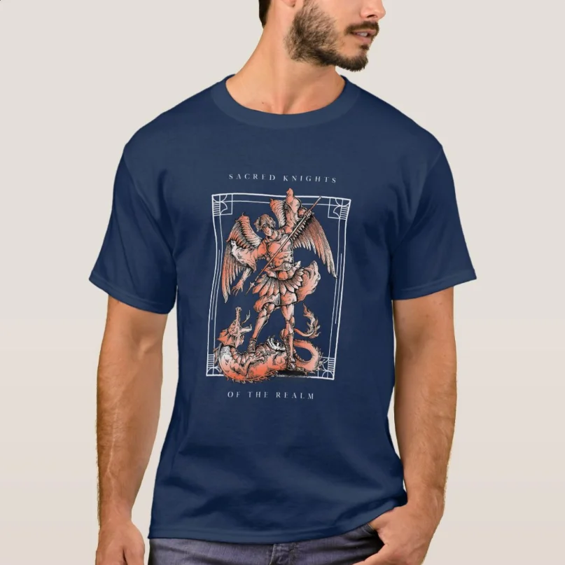 Sacred Knight of The Realm St Michael The Archangel T-Shirt Short Sleeve Casual 100% Cotton O-Neck Mens T-shirt Size S-3XL