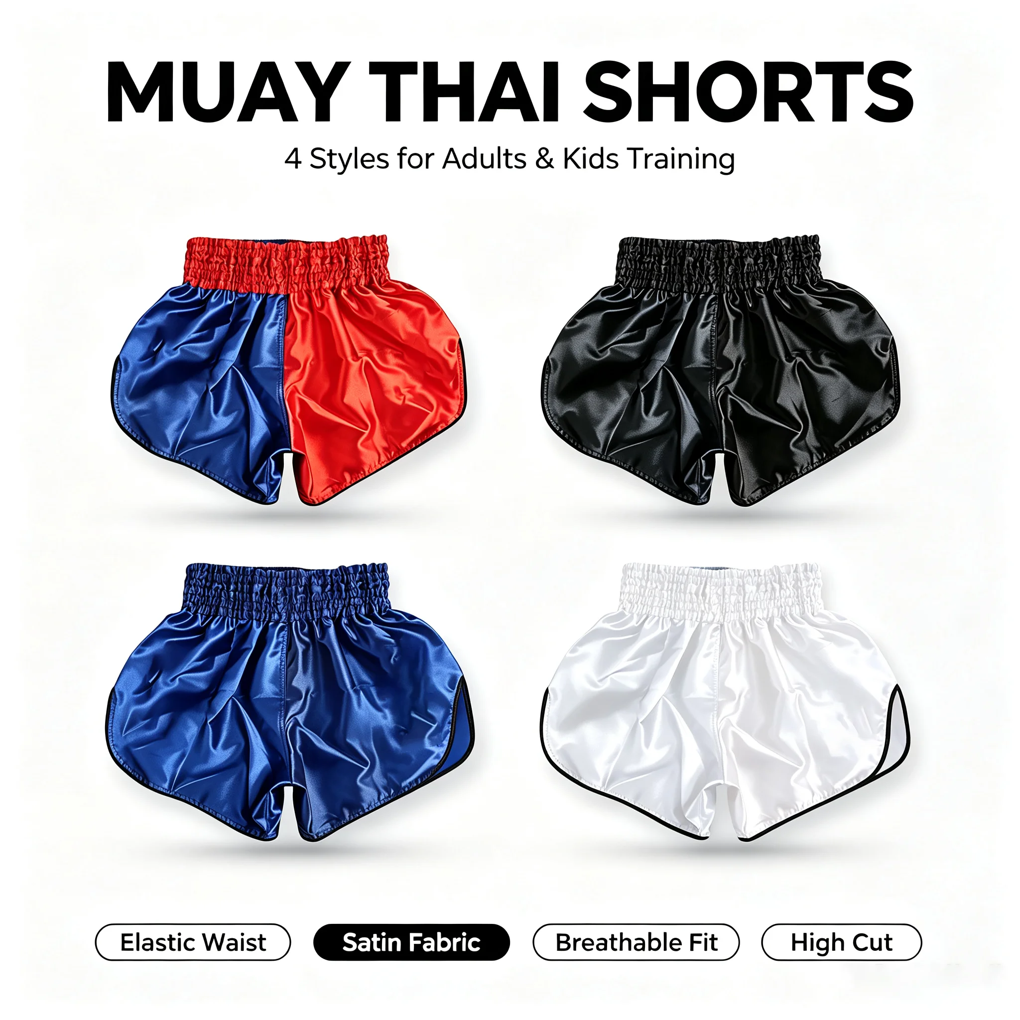 Classic Muay Thai Fight Shorts Men Women Kids Plain Combat Sports Boxing Trunks Martial Arts MMA Kickboxing Competition Pants