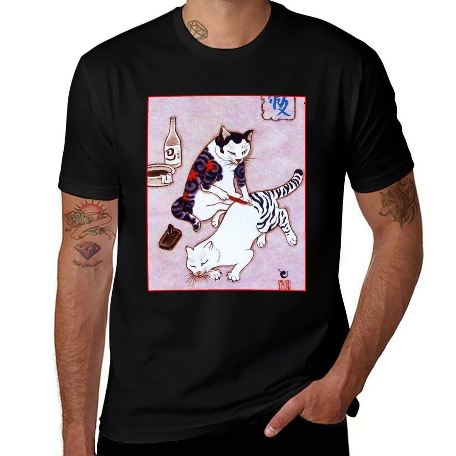 

Japanese tattoo cat T-Shirt cotton t shirts man 100% t shirt for man 100 percent cotton T-Shirt